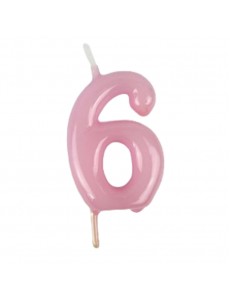 Vela Número 6 Rosa Pastel